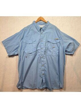 Columbia PFG Bonehead Fishing Shirt Blue Short Sleeve Lightweight Men's Size 5X